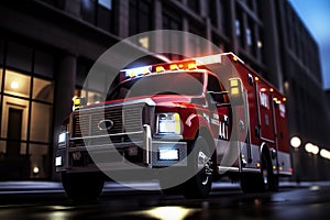 Urgent Night Dispatch Medical Emergency Ambulance Racing Through City Streets with Flashing Red Lights. created with Generative AI