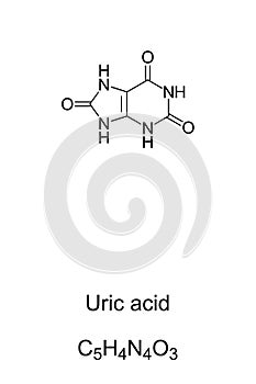Uric acid, chemical structure and formula photo