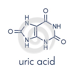 Uric acid molecule. High blood levels lead to gout disease. Skeletal formula. photo