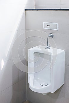 Urinals for men outdoor toilet, Urinals white ceramic at bathroom public, close-up white urinals