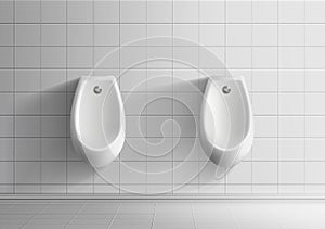 Urinals in mens public toilet realistic vector