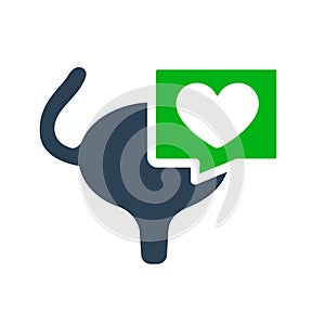 Urinary bladder with heart in chat bubble colored icon. Healthy muscular organ of the excretory system symbol