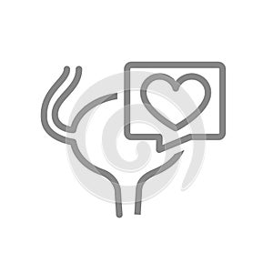 Urinary bladder with heart in speech bubble line icon. Healthy organ of excretory system symbol