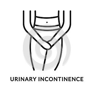 Urinary incontinence flat line icon. Vector illustration of a person who wants to use the toilet. Diabetes symptom