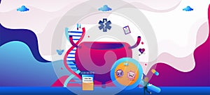 Urinary tract infection, cystitis, the doctor gives treatment for antibiotic drug, blood test. Vector flat cartoon for wallpaper.