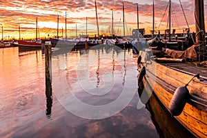 Urk Netherlands Europe, sunrise at the harbor of the small fishing village Urk