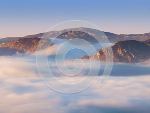 Urkiola and Gorbea mountains with fog at morning