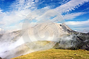 Urkiola mountain range with mist