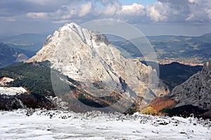 Urkiola mountain range with snow in winter