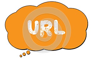 URL text written on an orange thought bubble