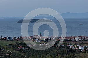 Urla, Turkey - may 12, 2020 : panaromic view in Iskele, Urla. Urla is populer fishing old town in Izmir.