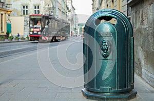 Urn and tram in Lviv photo
