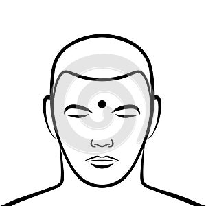 Urna, symbol for the third eye and Ajna chakra, on a forehead photo