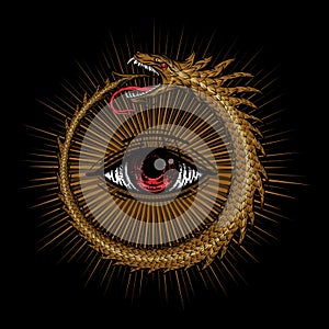 Vector Egyptian symbol uroboros. Snake in the form of a ring biting itself by the tail