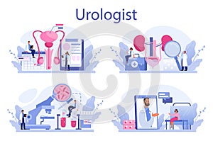 Urologist concept set. Idea of kidney and bladder treatment, hospital care.