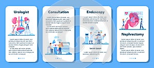 Urologist mobile application banner set. Idea of kidney and bladder