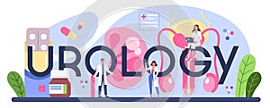 Urology typographic header. Idea of kidney and bladder treatment, photo