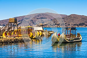 Uros floating islands of lake Titicaca, Peru, South America photo