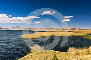 Uros Islands of Totora reed, floating on Titicaca Lake, Peru