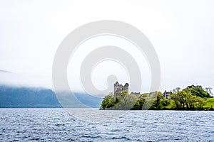 Urquhart Castle at the Loch Ness, a large, deep, freshwater loch in the Scottish Highlands southwest of Inverness