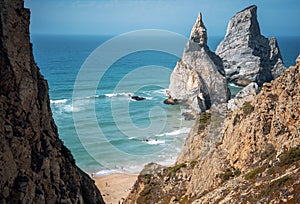 Ursa beach Praia da Ursa in portuguese near Cabo da Roca at sunset. Sintra