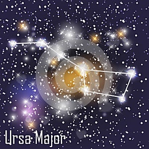 Ursa Major Constellation with Beautiful Bright Stars on the Background of Cosmic Sky Vector Illustration