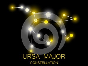 Ursa Major constellation. Bright yellow stars in the night sky. A cluster of stars in deep space, the universe. Vector