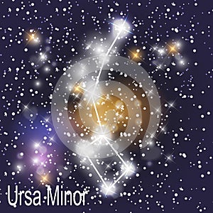 Ursa Minor Constellation with Beautiful Bright Stars on the Background of Cosmic Sky Vector Illustration