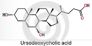 Ursodeoxycholic acid, ursodiol, UDCA molecule. It is used as cholagogue and choleretic in the treatment of cholelithiasis, biliary photo