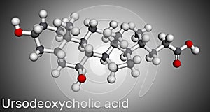 Ursodeoxycholic acid, ursodiol, UDCA molecule. It is used as cholagogue and choleretic in the treatment of cholelithiasis, biliary photo