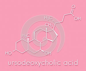 Ursodiol ursodeoxycholic acid, UDCA gallstone treatment drug molecule. Skeletal formula.