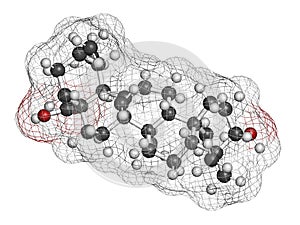 Ursolic acid molecule. Triterpenoid present in fruit peels. 3D rendering.