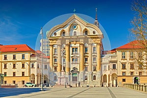 Ursuline Church of the Holy Trinity on Congress Square in the central part of Ljubljana, Slovenia