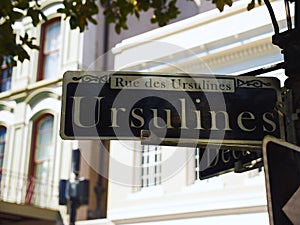 Ursulines Street sign in French Quarter. New Orleans, USA.