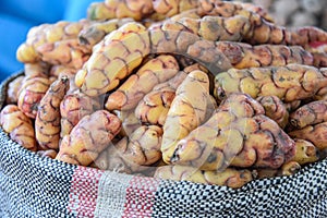 Urubamba, Peru - 30 June, 2022: Local produce on sale in the Urubamba Central Market, Sacred Valley, Cusco, Peru