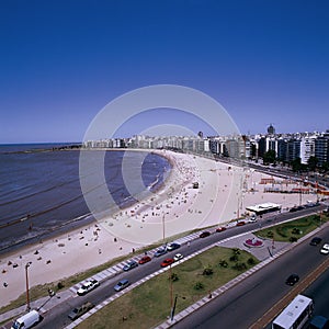 Uruguay aerial view of the city of Montevideo and the picturesque beach of Pocitos