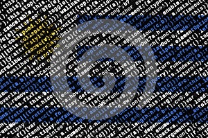 Uruguay flag is depicted on the screen with the program code. The concept of modern technology and site development