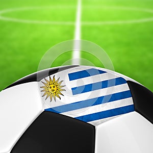 Uruguay Flag Pattern of a soccer ball in green grass.