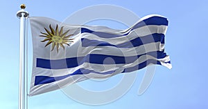 Uruguay national flag fluttering in the wind on a sunny day