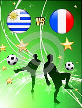 Uruguay versus France on Abstract Green Stars Background