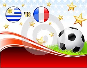 Uruguay versus France on Abstract Red Background with Stars