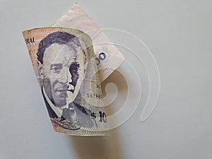 uruguayan banknote of 100 pesos and white background