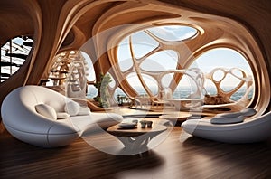 ?urved futuristic interior. Modern design apartment