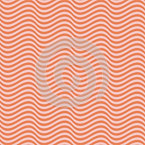 Curved wavy lines vector seamless pattern. Simple pink and orange waves, stripes