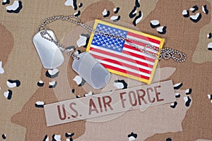 US AIR FORCE concept with dog tags on camo