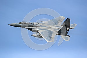 US Air Force F-15 Eagle fighter jet aircraft from Florida ANG in flight during exercise Frisian Flag. Leeuwarden, The Netherlands