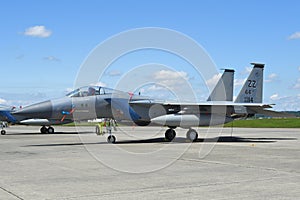 US Air Force McDonnell Douglas F-15C Eagle fighter aircraft with MiG kill marking.