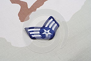 US AIR FORCE Senior Airman rank patch on desert uniform