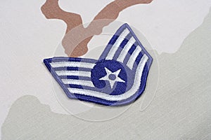 US AIR FORCE Staff Sergeant rank patch on desert uniform