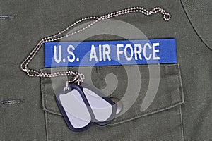 US AIR FORCE uniform with blue branch tape and dog tags